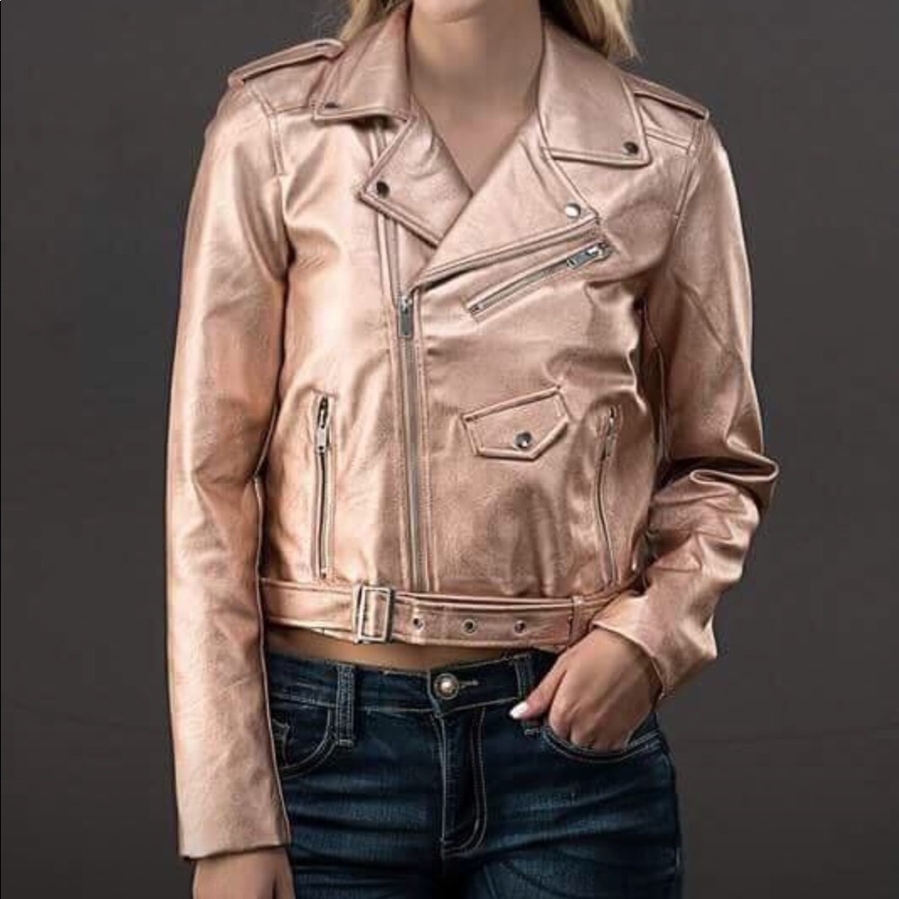 Rose Gold Faux Leather Jacket